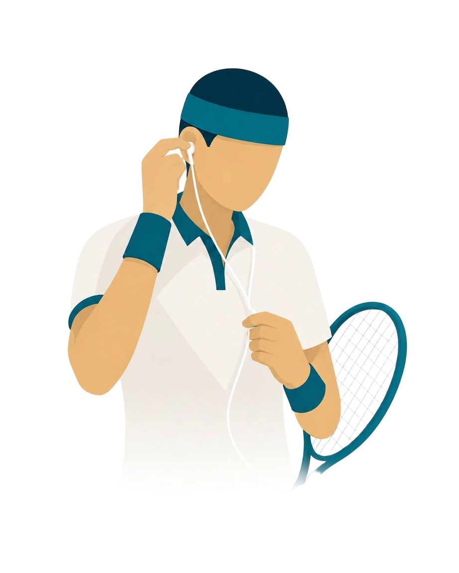 Tennis player putting on earphones before a match